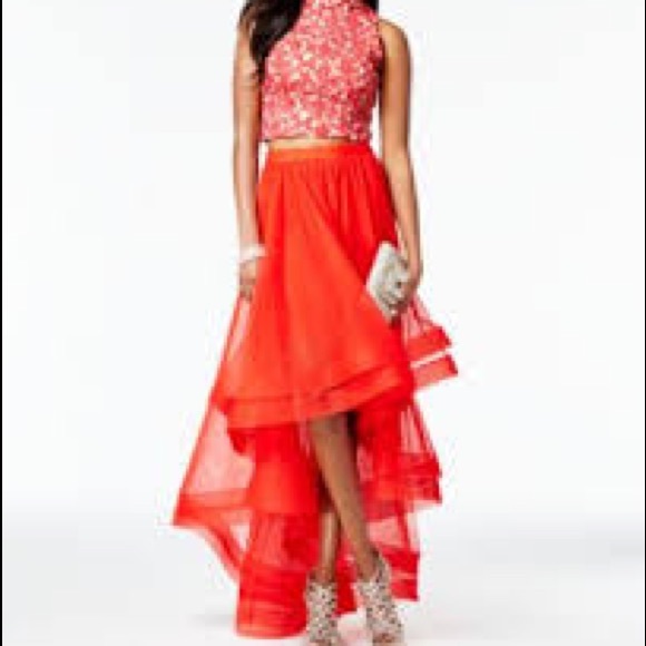 macy's red high low dress